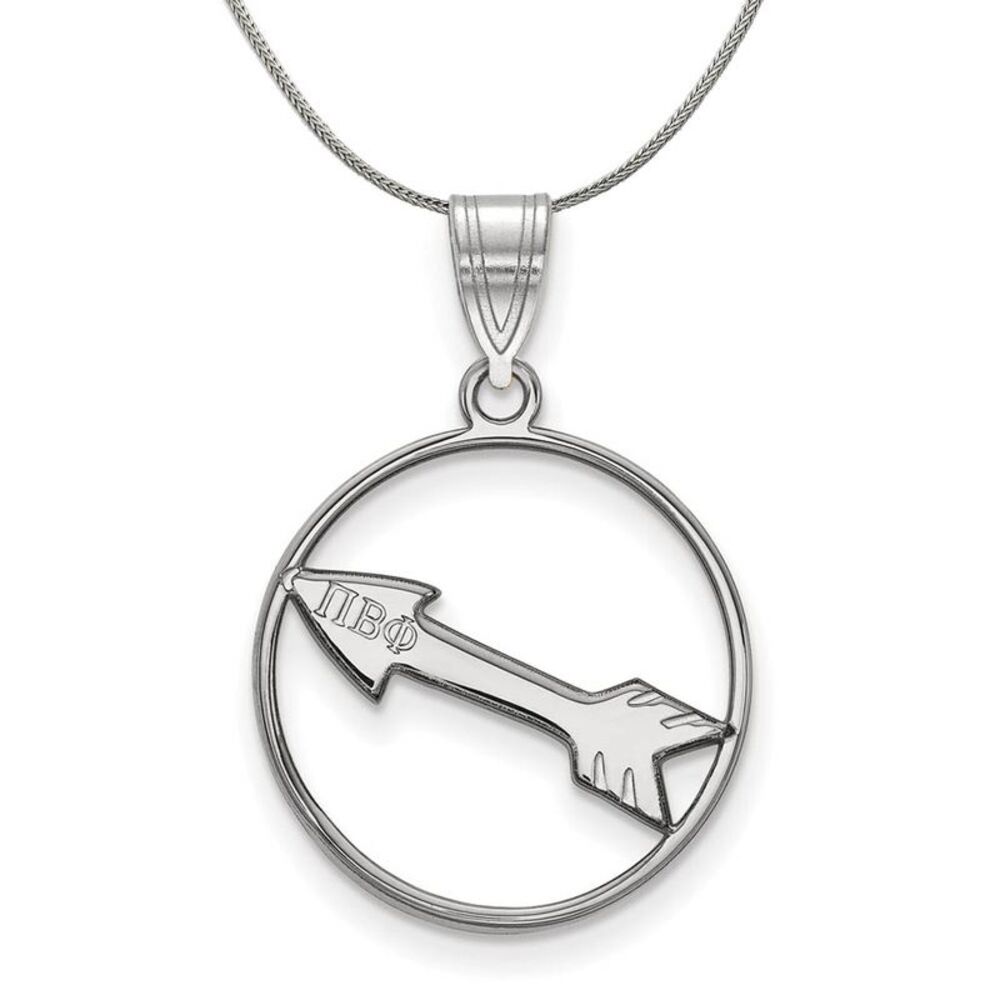 Sterling Silver Pi Beta Phi Medium Circle Pendant Necklace - 24 Inch